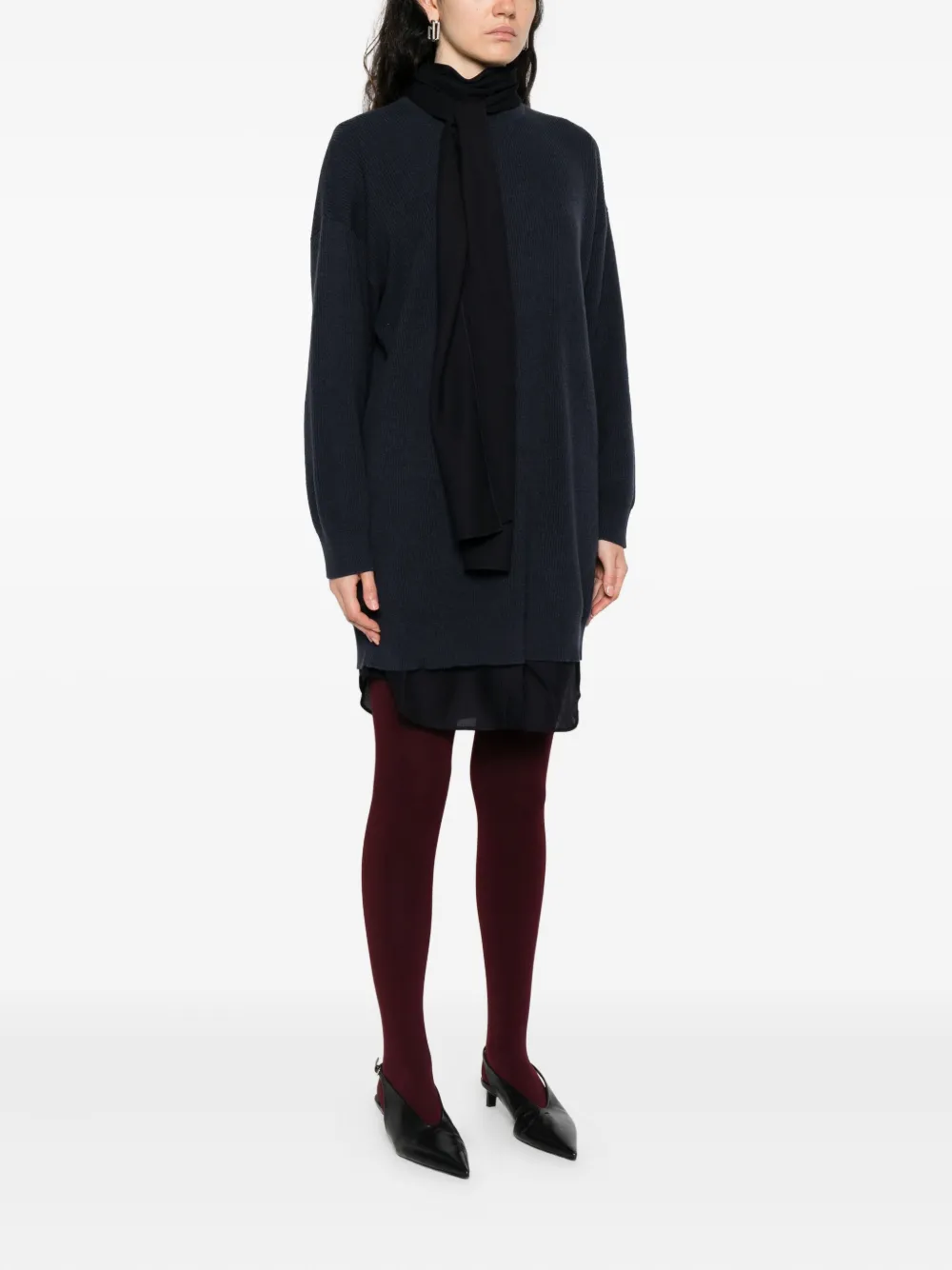 Brunello Cucinelli ribbed tie-neck dress Blauw