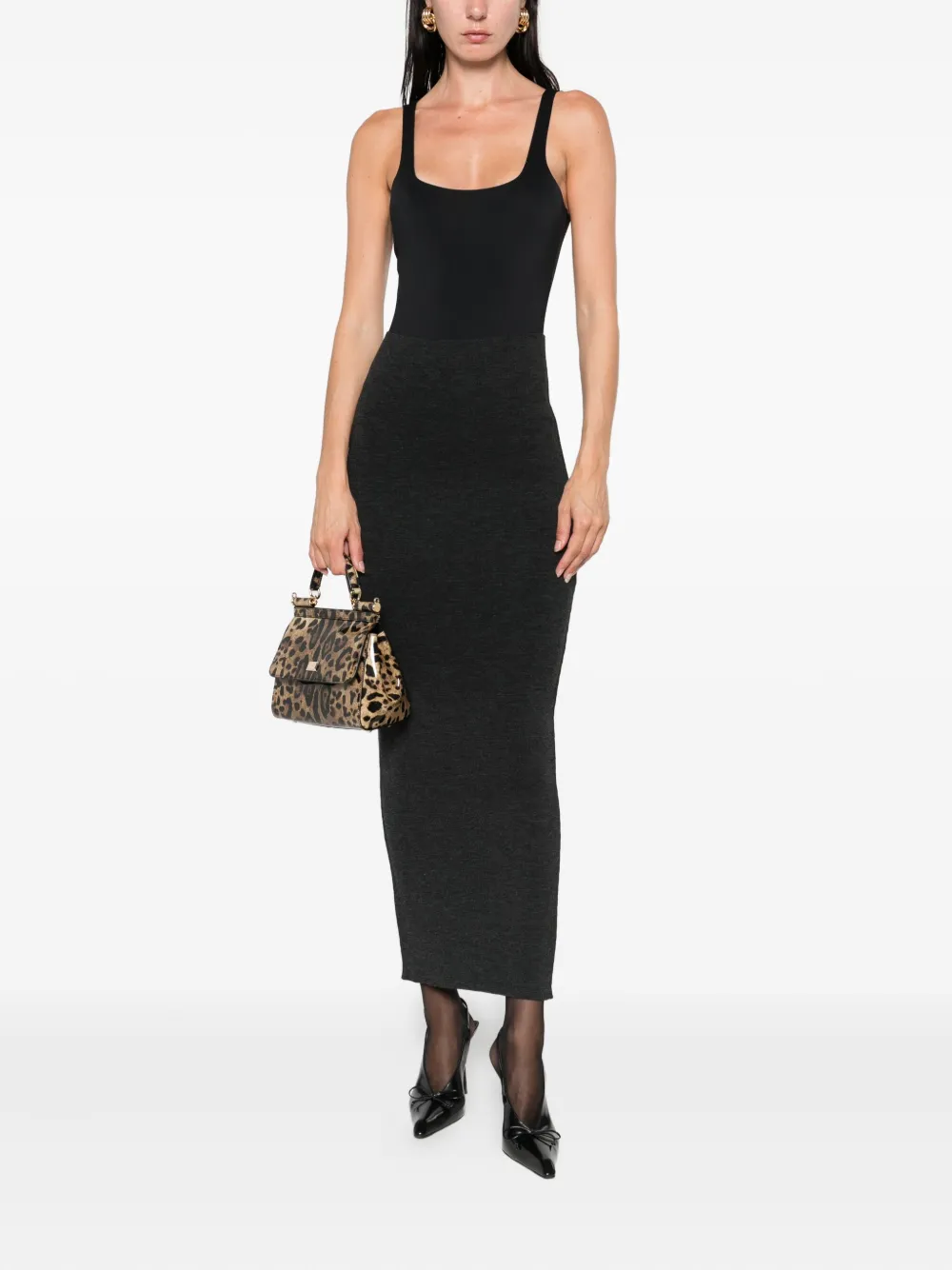Alberta Ferretti high-waisted virgin wool maxi skirt Grijs