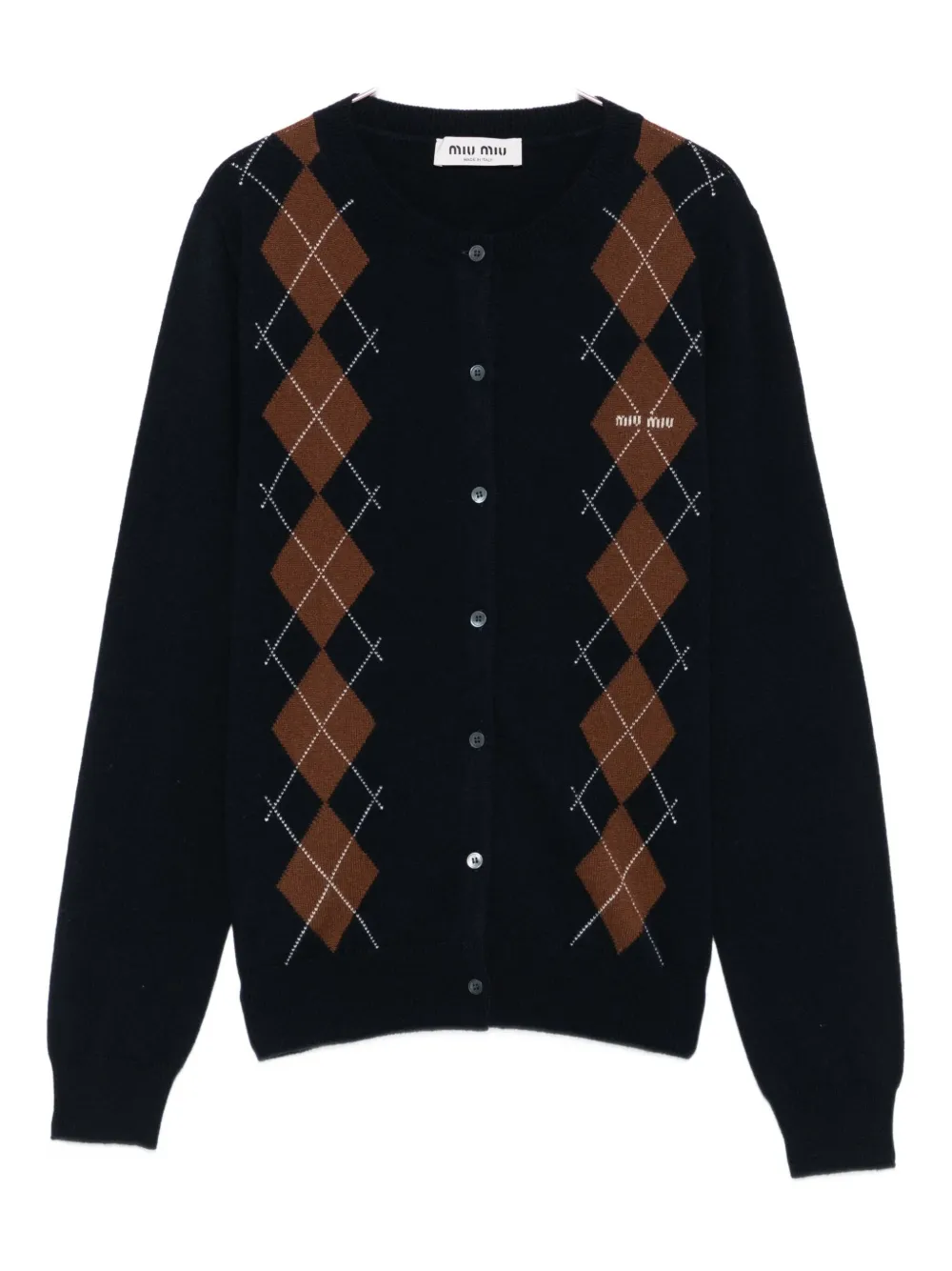 Miu argyle-pattern cardigan Blauw