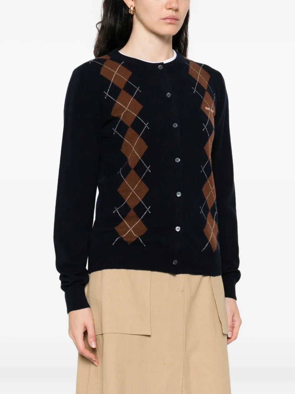 Miu argyle-pattern cardigan Blauw