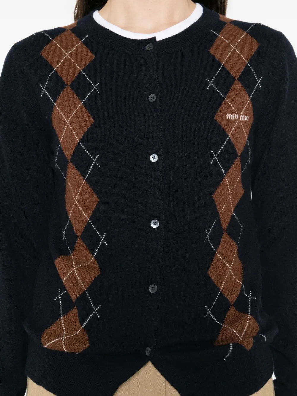 Miu argyle-pattern cardigan Blauw