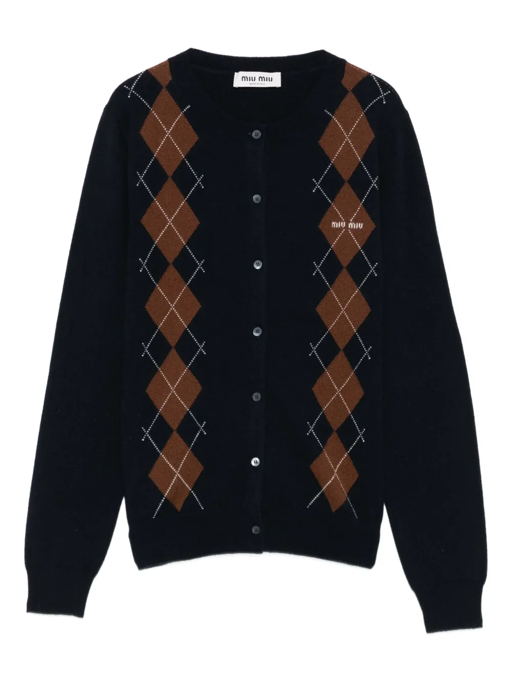 Miu argyle-pattern cardigan Blauw