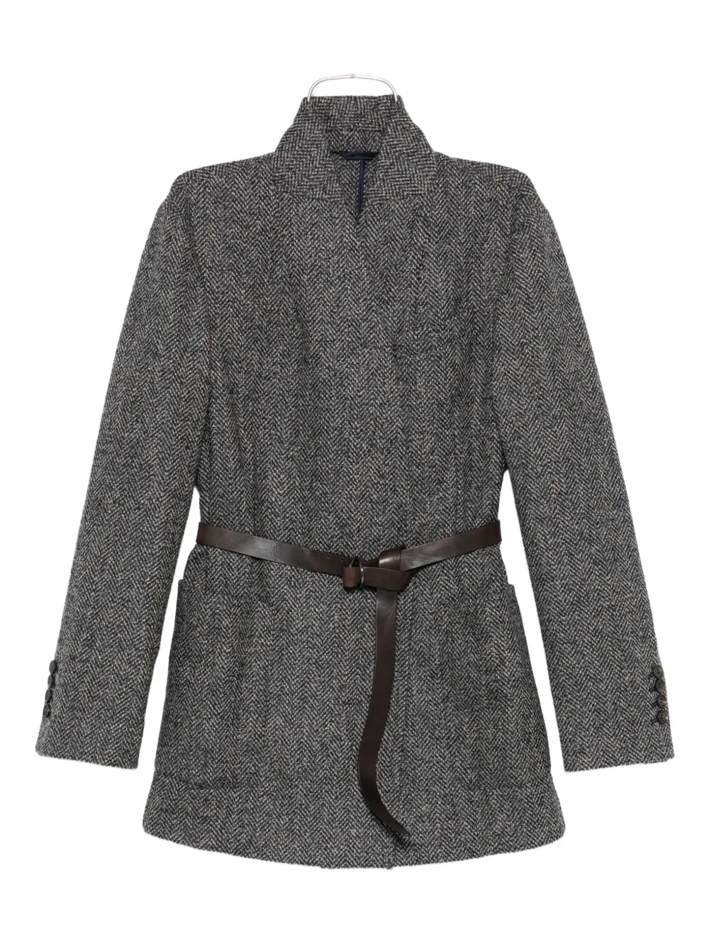 Brunello Cucinelli herringbone-pattern belted jacket Blauw