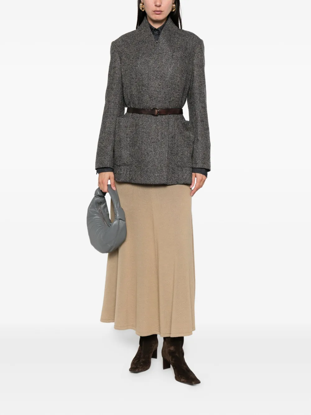 Brunello Cucinelli herringbone-pattern belted jacket Blauw
