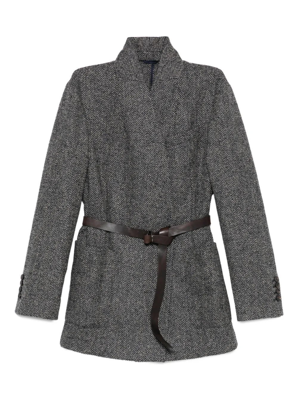 Brunello Cucinelli herringbone-pattern belted jacket Blauw