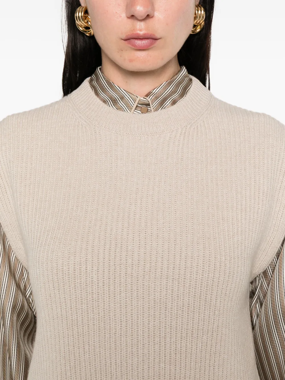 Brunello Cucinelli ribbed sleeveless sweater Beige