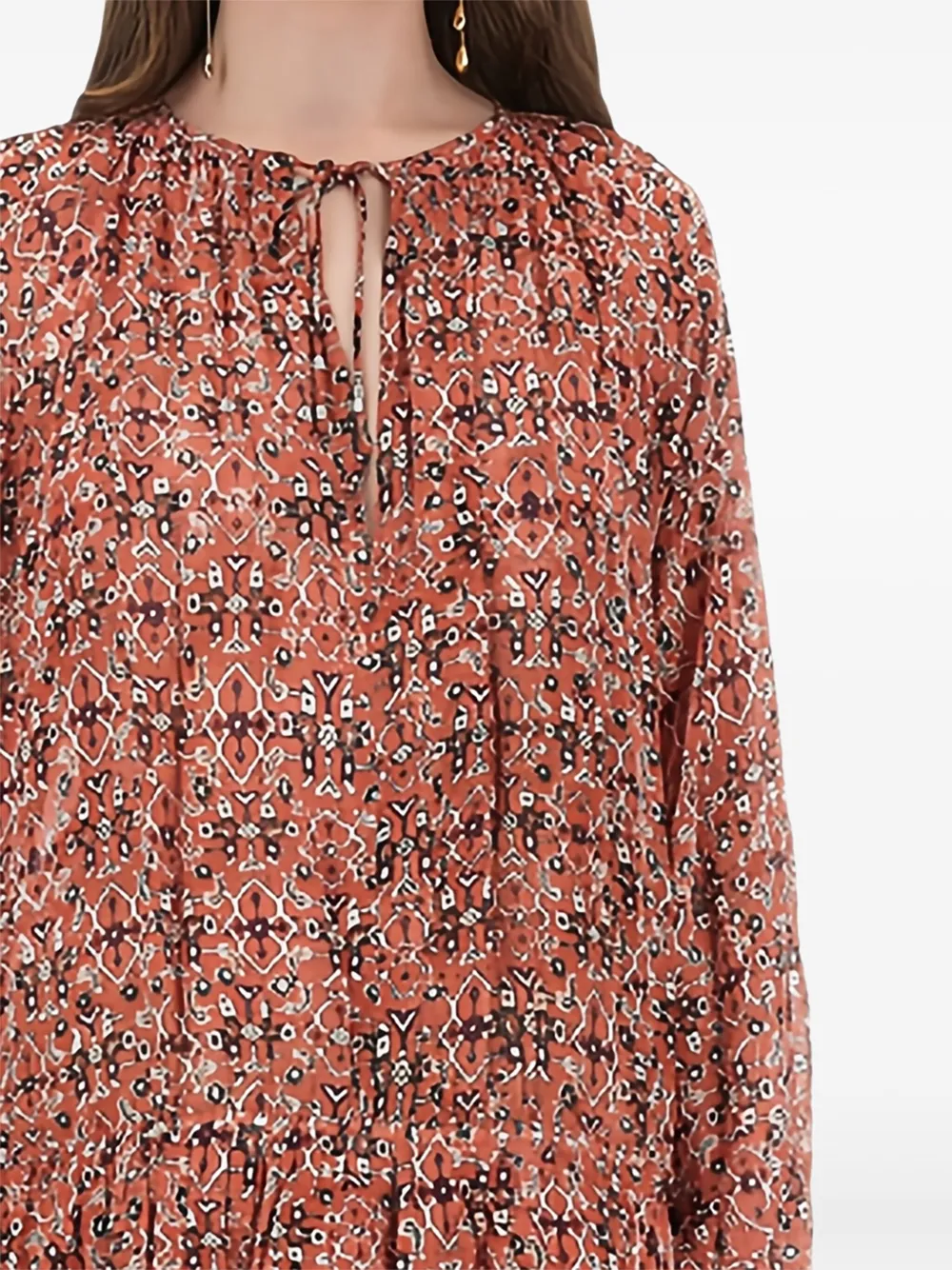 MARANT ÉTOILE tie-neck patterned mini dress - Rood