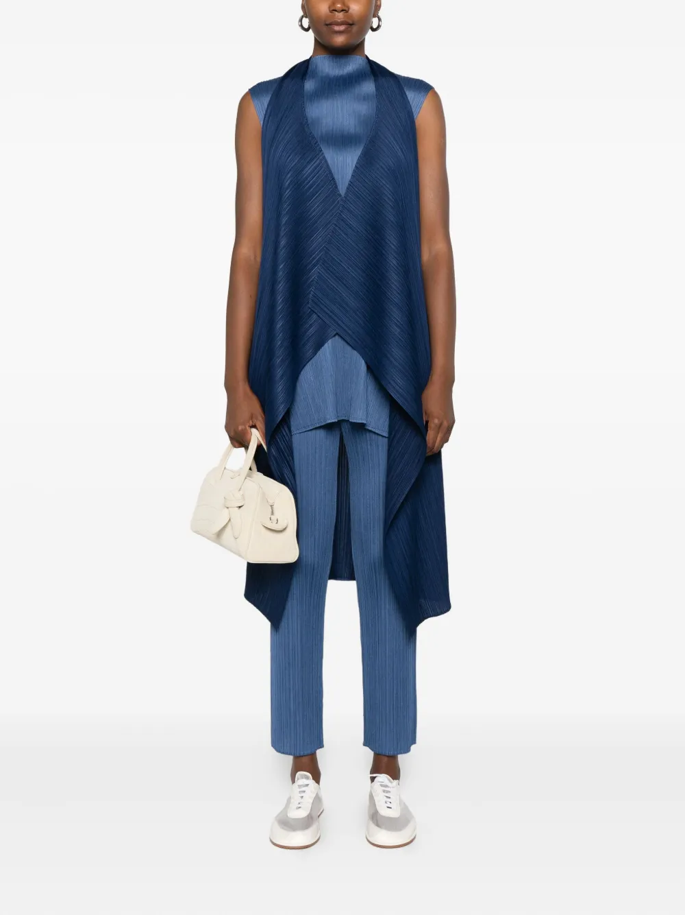 Pleats Please Issey Miyake Asymmetrische geplooide top - Blauw
