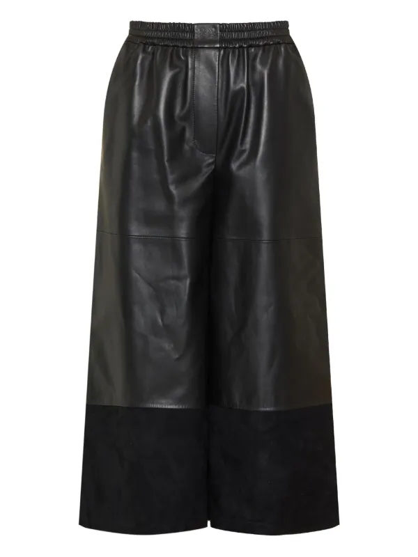LOEWE ブラック ワイドパンツ LOEWE レザーパンツ | ブラック | FARFETCH JP