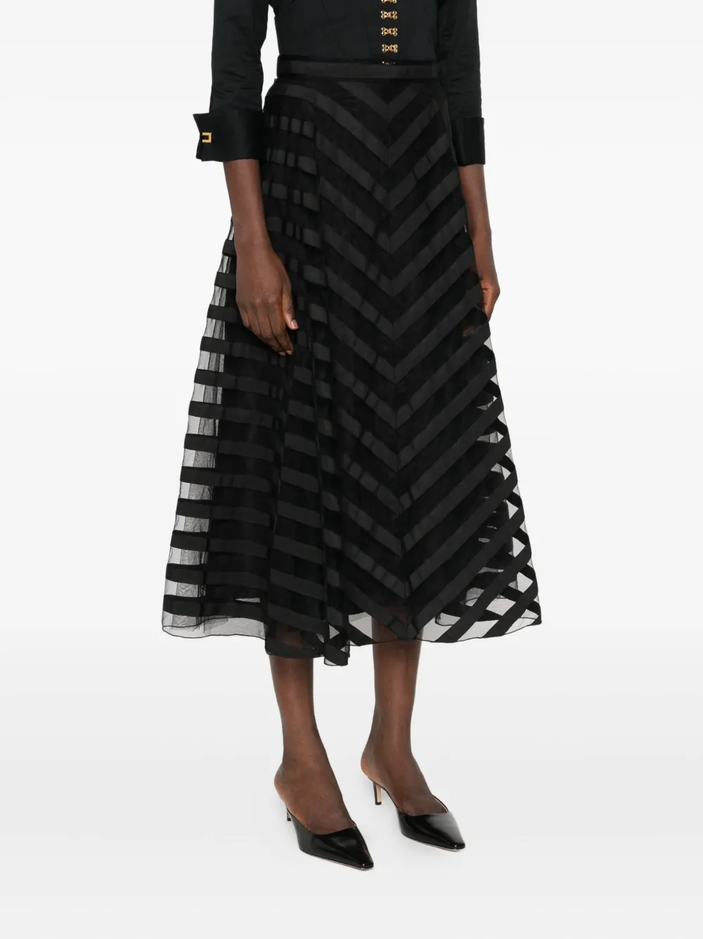 P.A.R.O.S.H. Gestreepte midi-rok met chevron streep Zwart