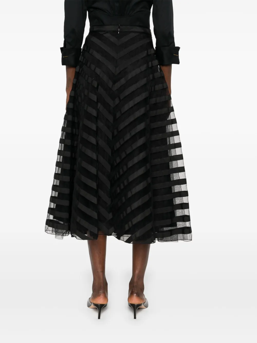 P.A.R.O.S.H. Gestreepte midi-rok met chevron streep Zwart