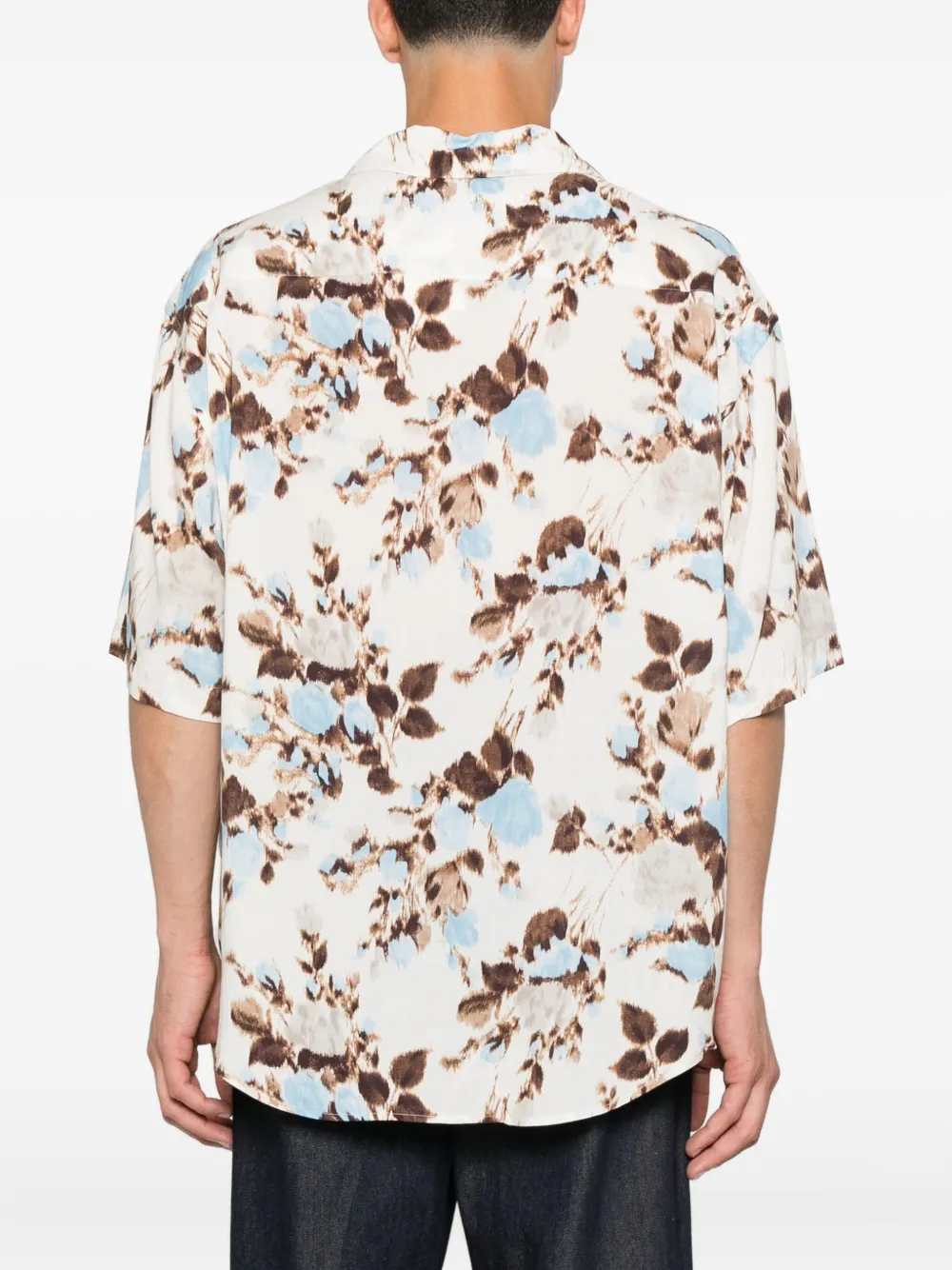 AMI Paris Overhemd met campkraag en bloemenprint Beige