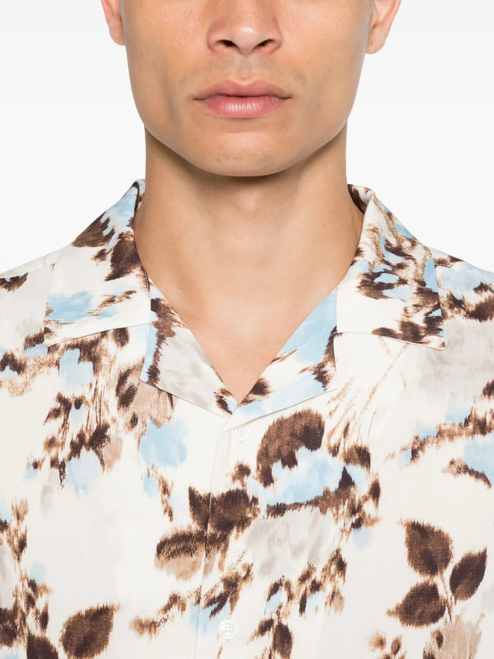 AMI Paris Overhemd met campkraag en bloemenprint Beige