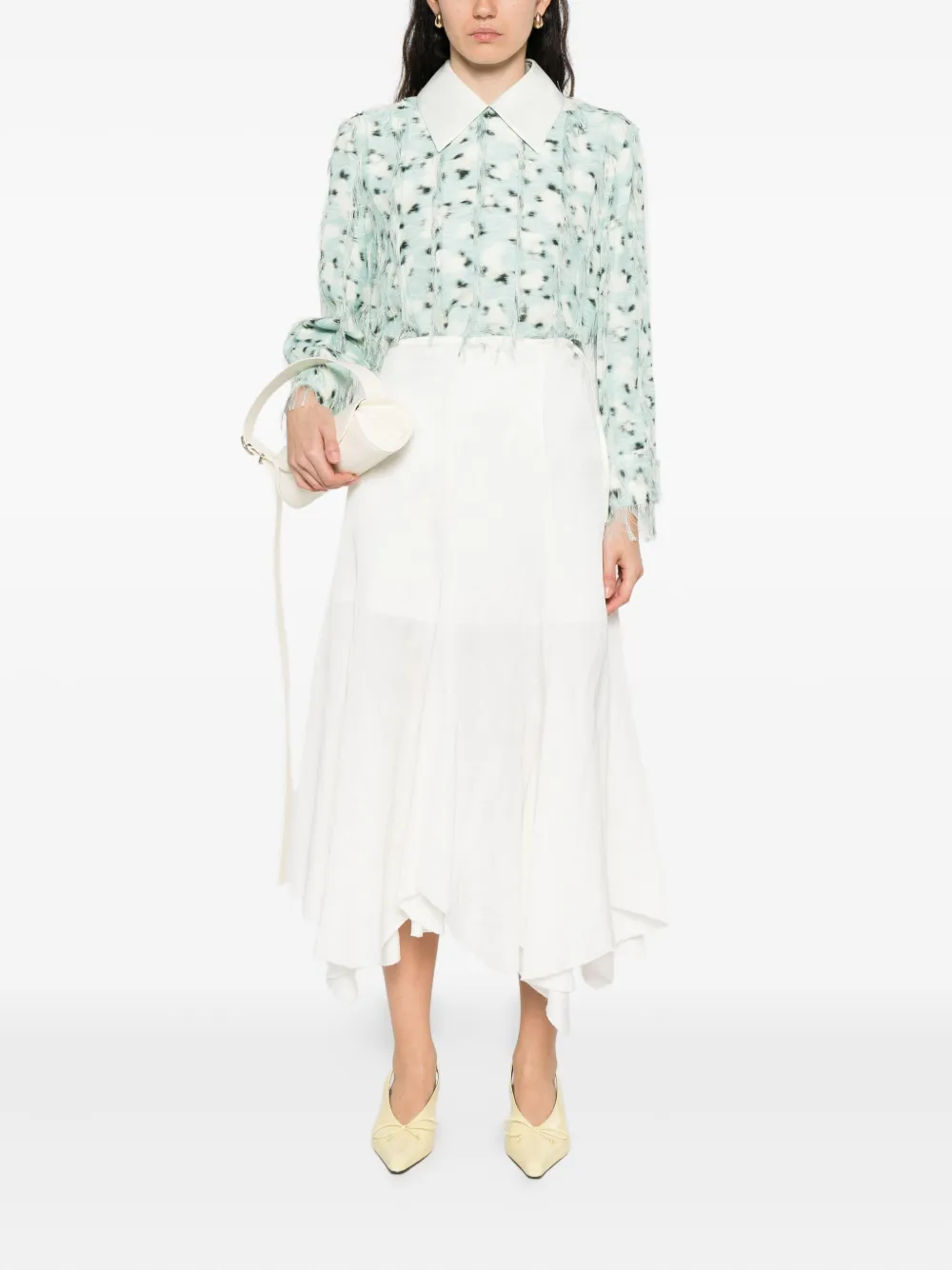 Jil Sander fringed printed top Blauw