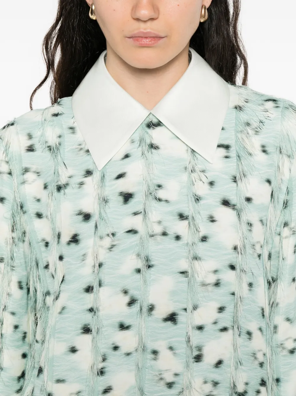 Jil Sander fringed printed top Blauw