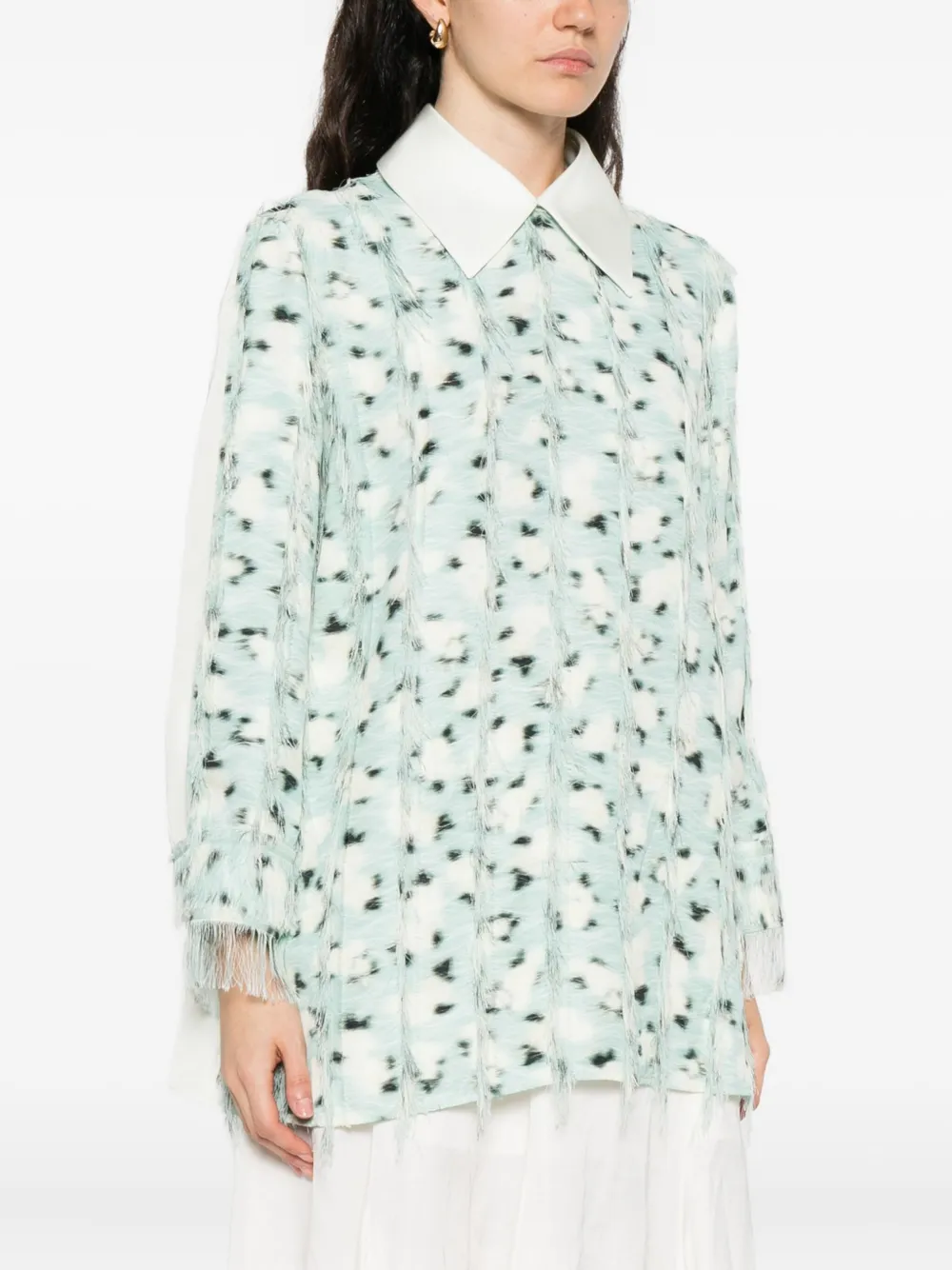 Jil Sander fringed printed top Blauw