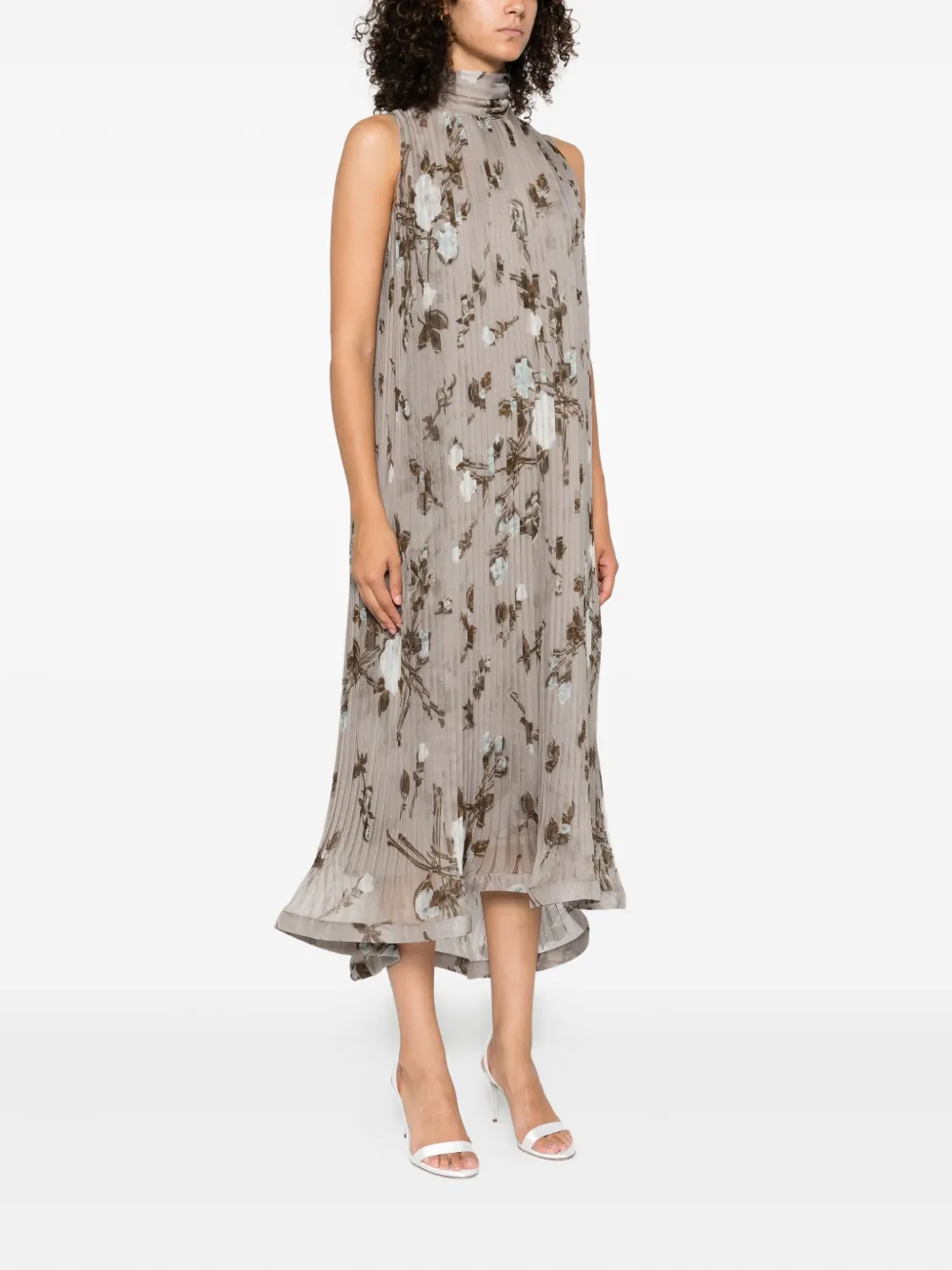 P.A.R.O.S.H. pleated floral-print dress Grijs