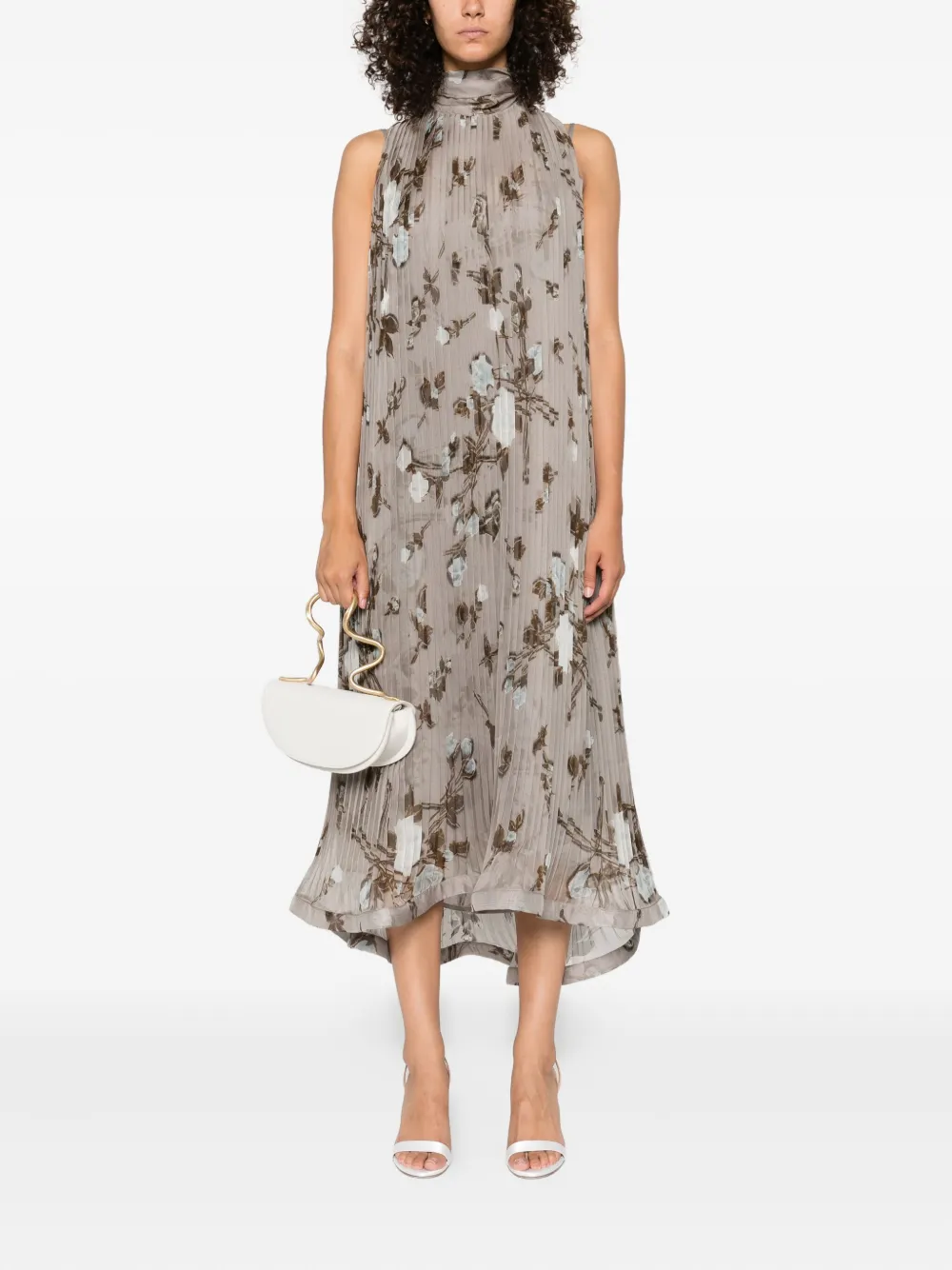 P.A.R.O.S.H. pleated floral-print dress Grijs