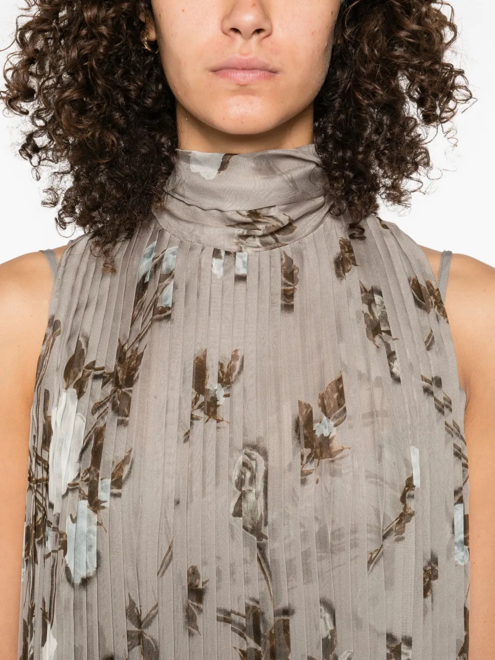 P.A.R.O.S.H. pleated floral-print dress Grijs
