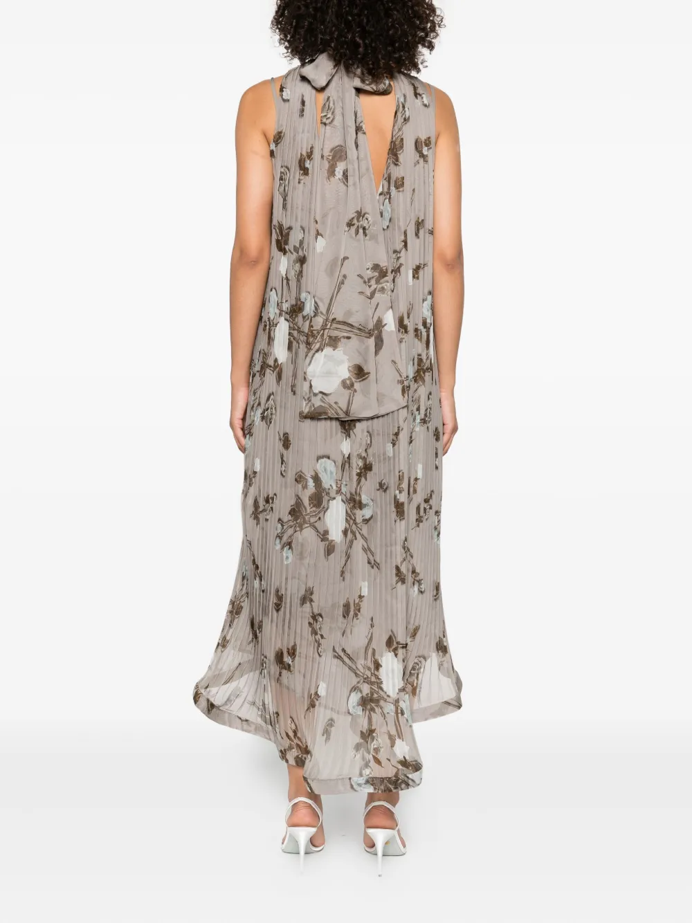 P.A.R.O.S.H. pleated floral-print dress Grijs