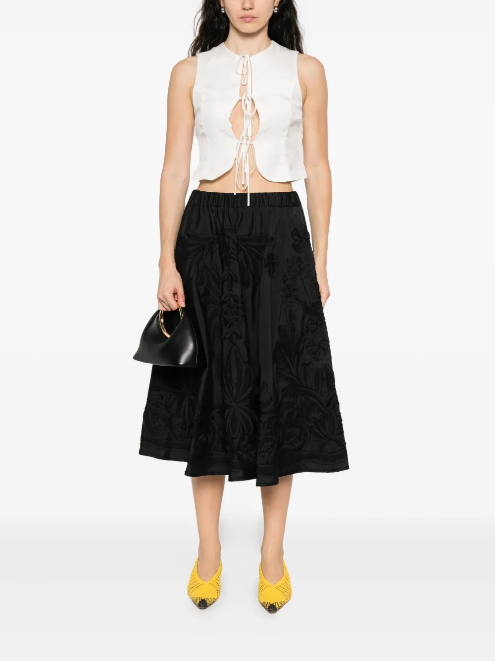 P.a.r.o.s.h Embroidered-flowers Midi Skirt In Black