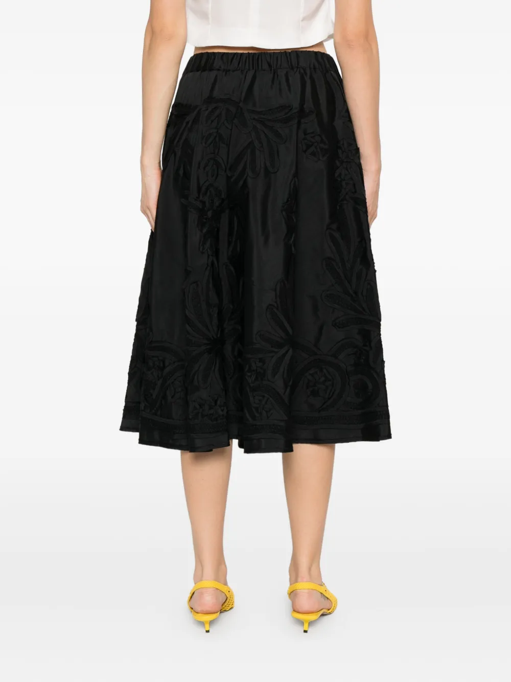 P.a.r.o.s.h Embroidered-flowers Midi Skirt In Black