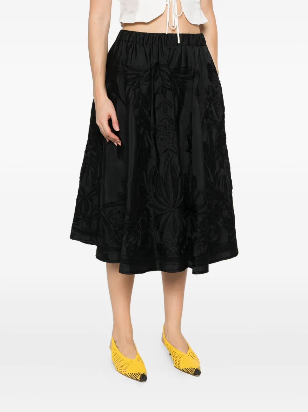 P.a.r.o.s.h Embroidered-flowers Midi Skirt In Black