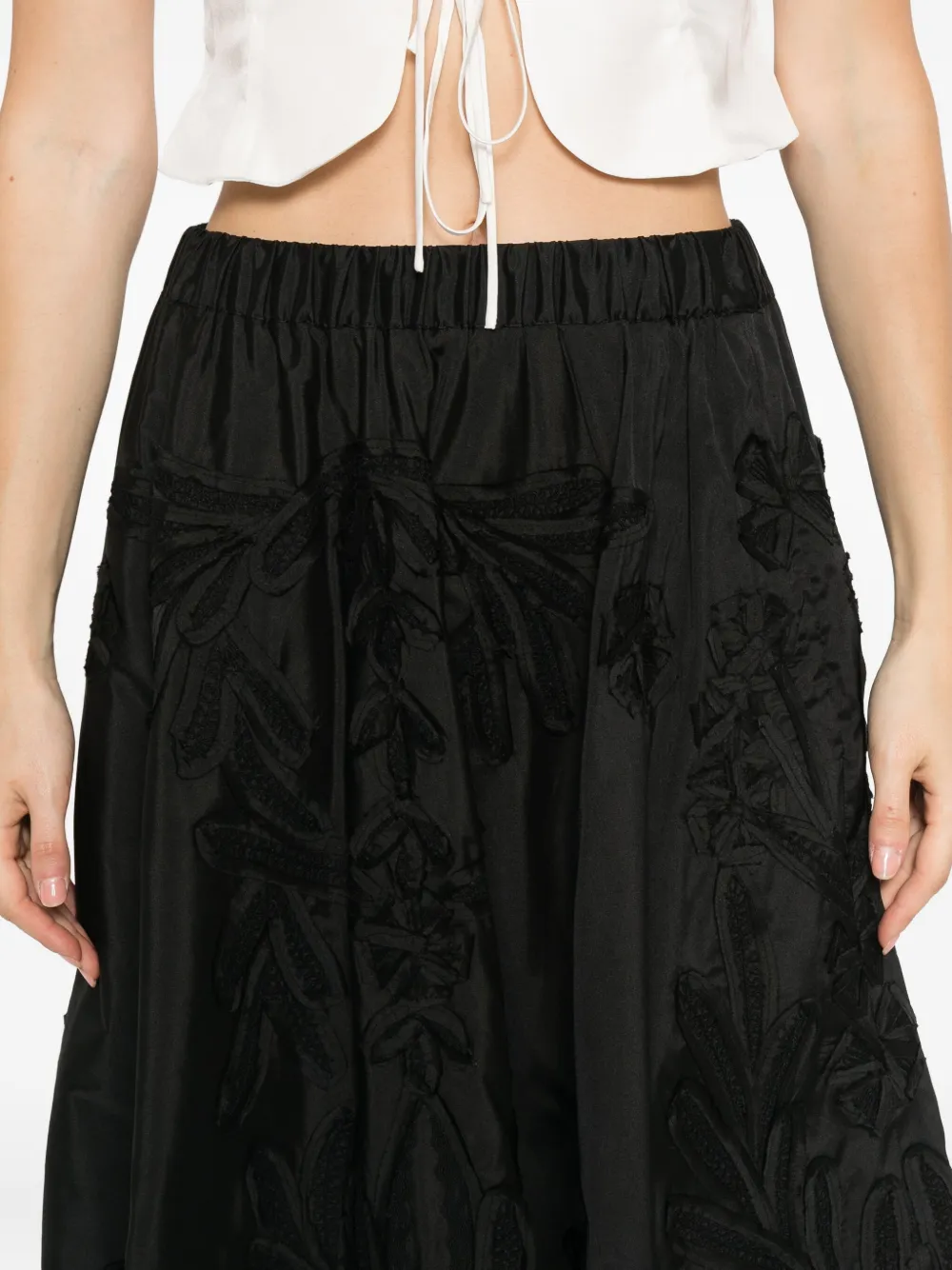 P.a.r.o.s.h Embroidered-flowers Midi Skirt In Black