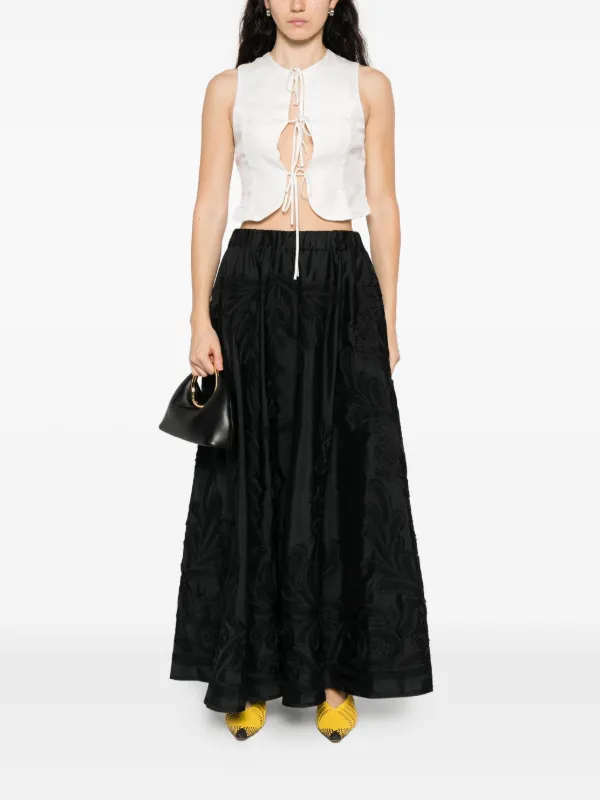 スカート PAROSH Women Mid Skirts D620657 013 Black P.A.R.O.S.H. embroidered-flowers A-line Midi Skirt | Black