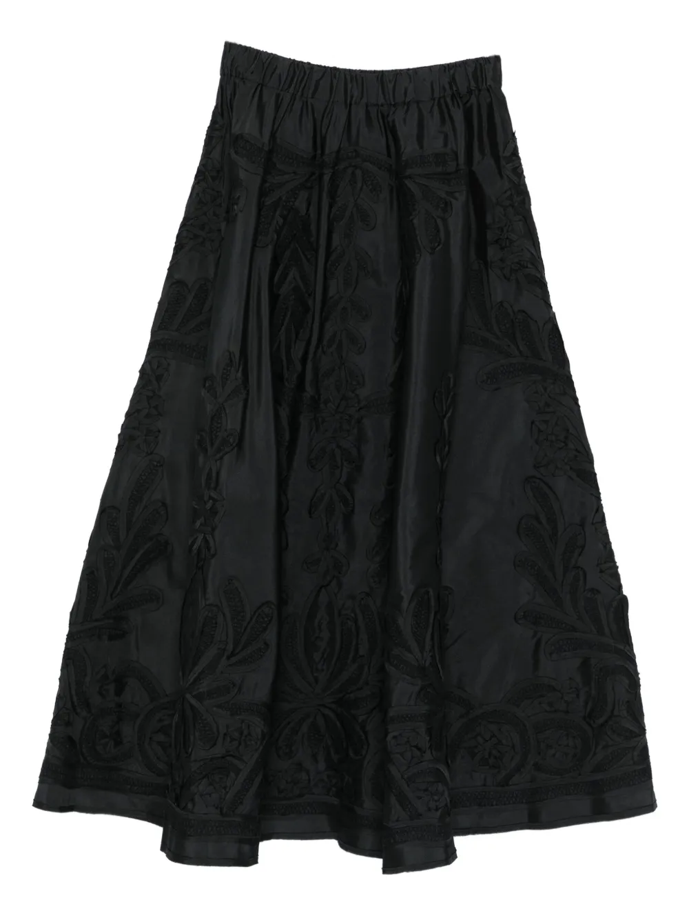 P.a.r.o.s.h Embroidered-flowers A-line Midi Skirt In Black
