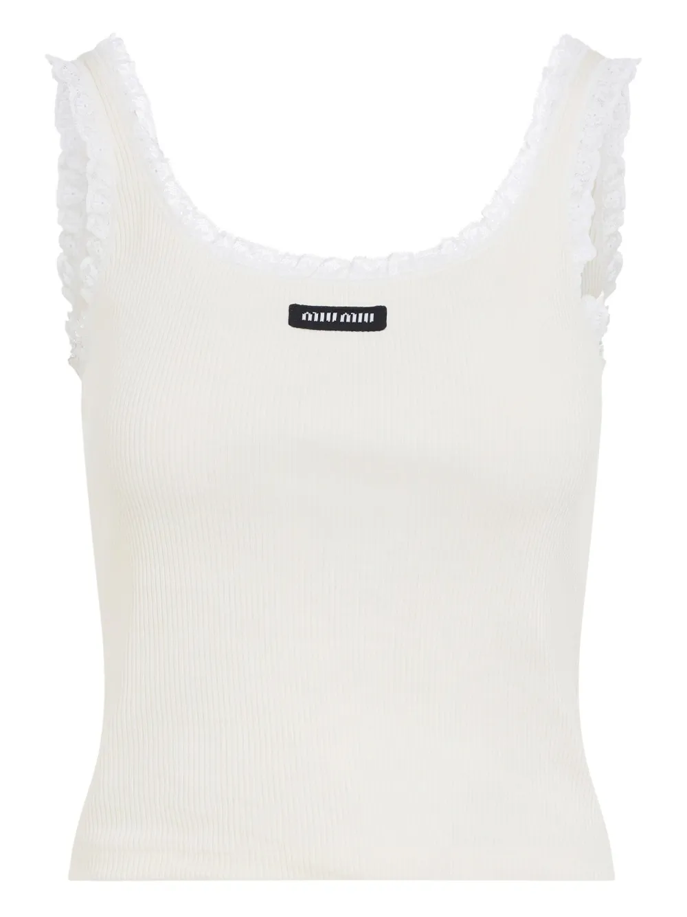 Miu Geribbelde top met kanten afwerking Wit