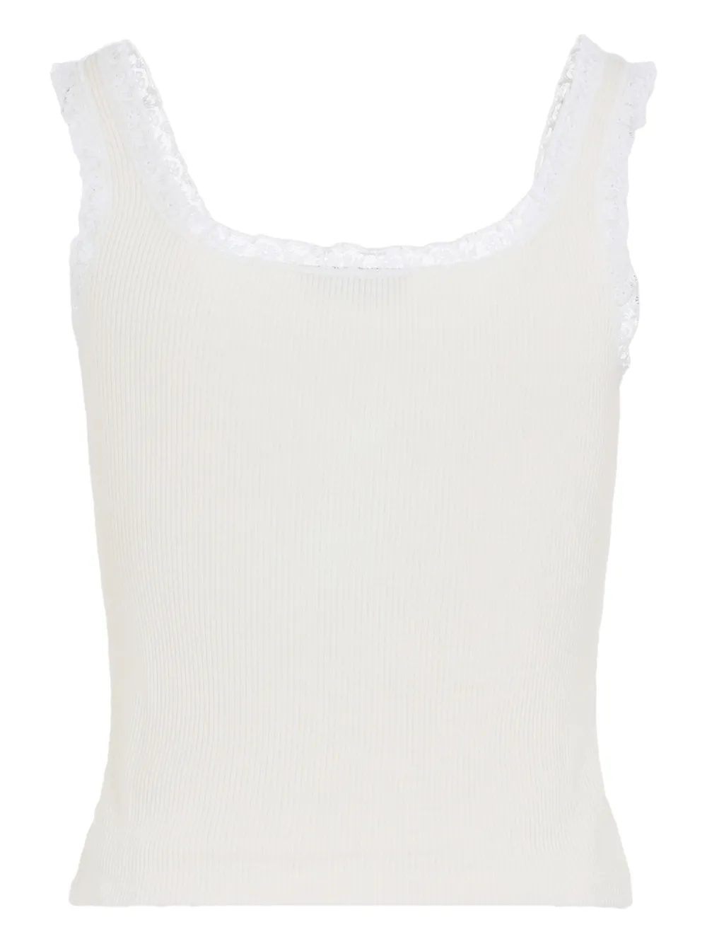 Miu Geribbelde top met kanten afwerking Wit