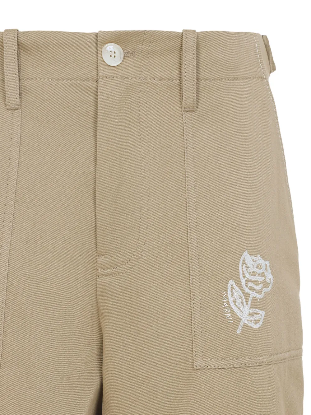 Marni rose-embroidered pocket trousers Beige