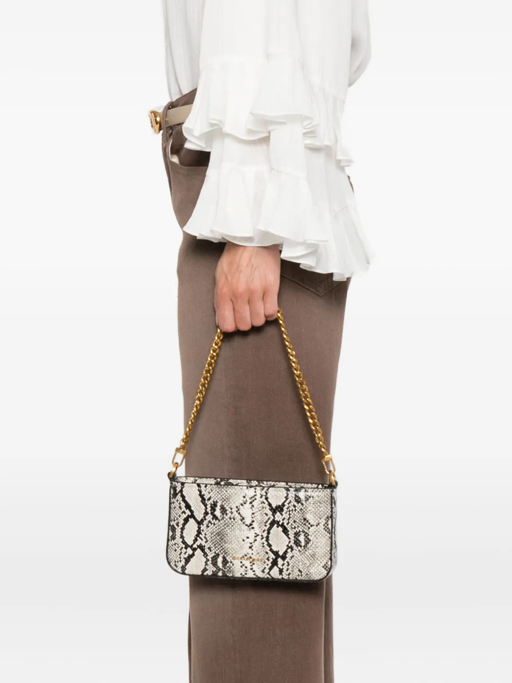 Michael Kors small Bryant snakeskin-print chain-strap shoulder bag Beige