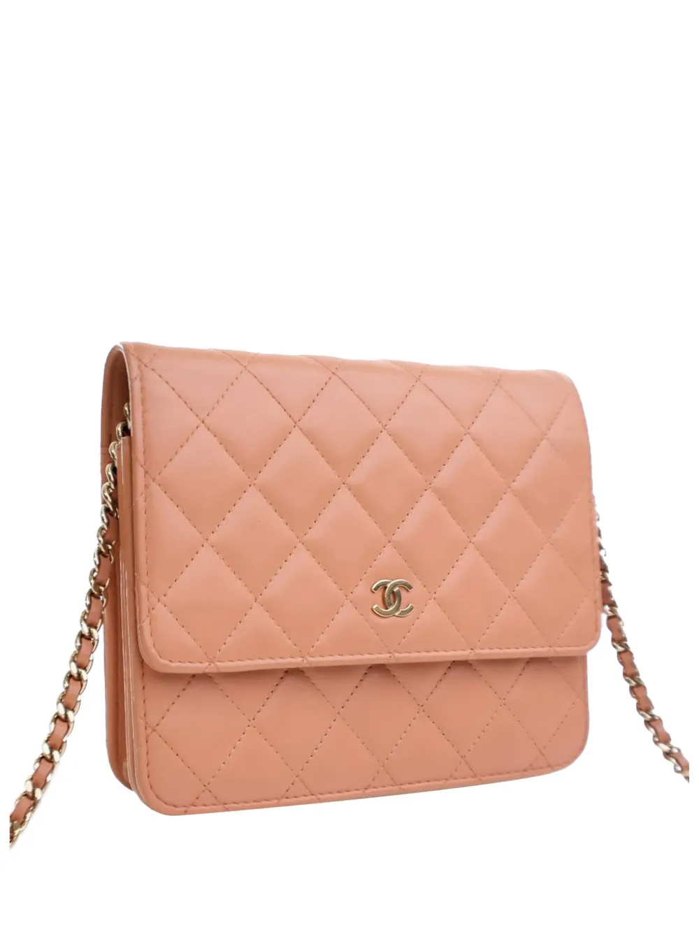 Pre-owned Chanel 2017-2018 Quilted Lambskin Square Wallet On Chain Crossbody Bag