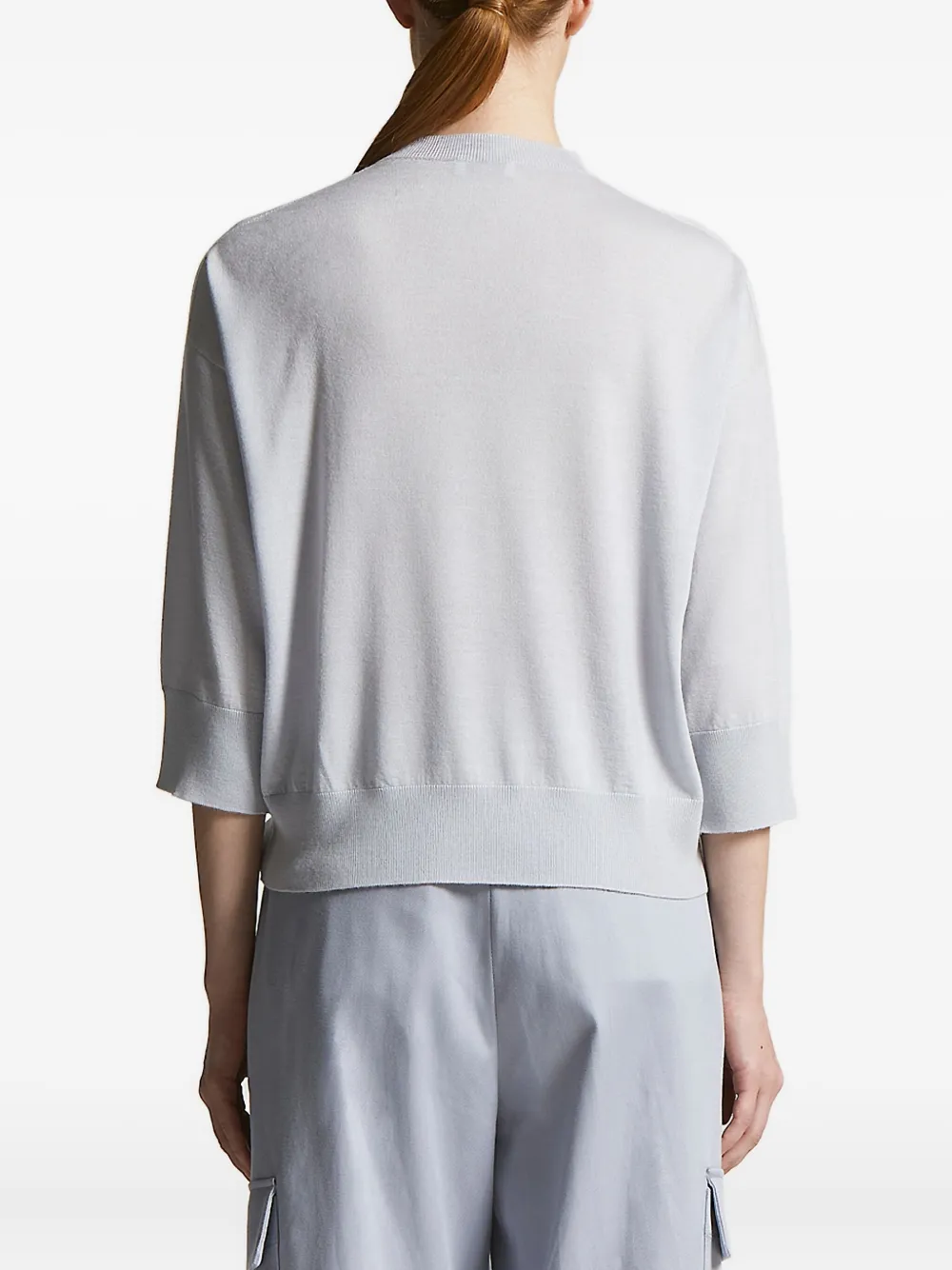 Peserico three-quarter sleeve embellished knitted top Blauw