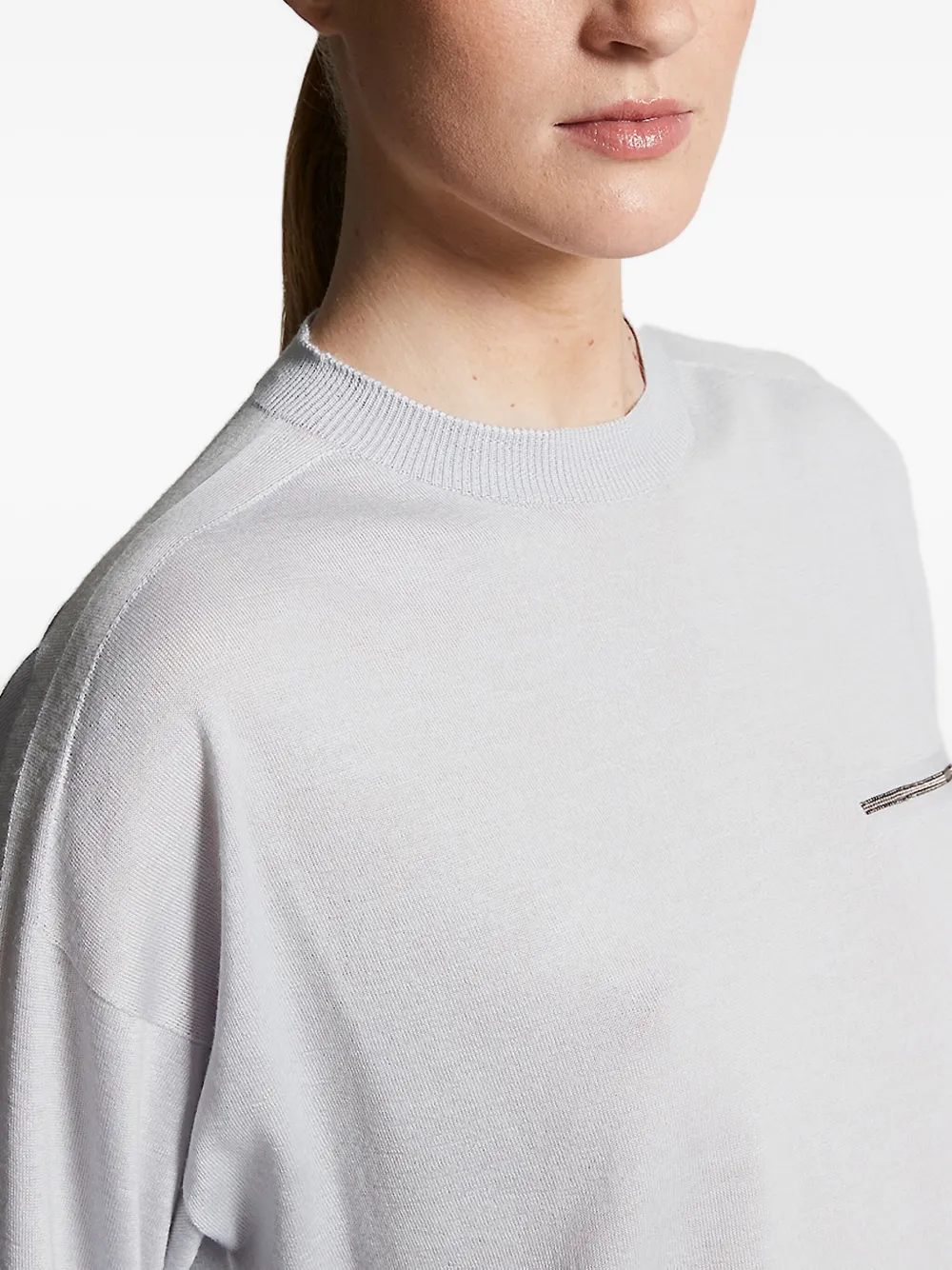 Peserico three-quarter sleeve embellished knitted top Blauw
