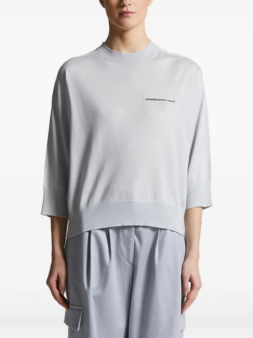 Peserico three-quarter sleeve embellished knitted top Blauw