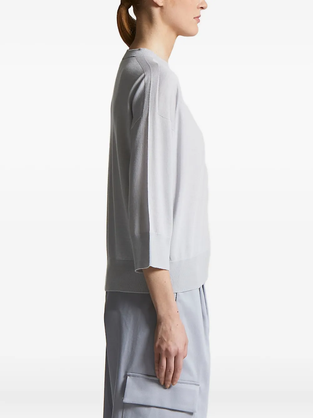 Peserico three-quarter sleeve embellished knitted top Blauw