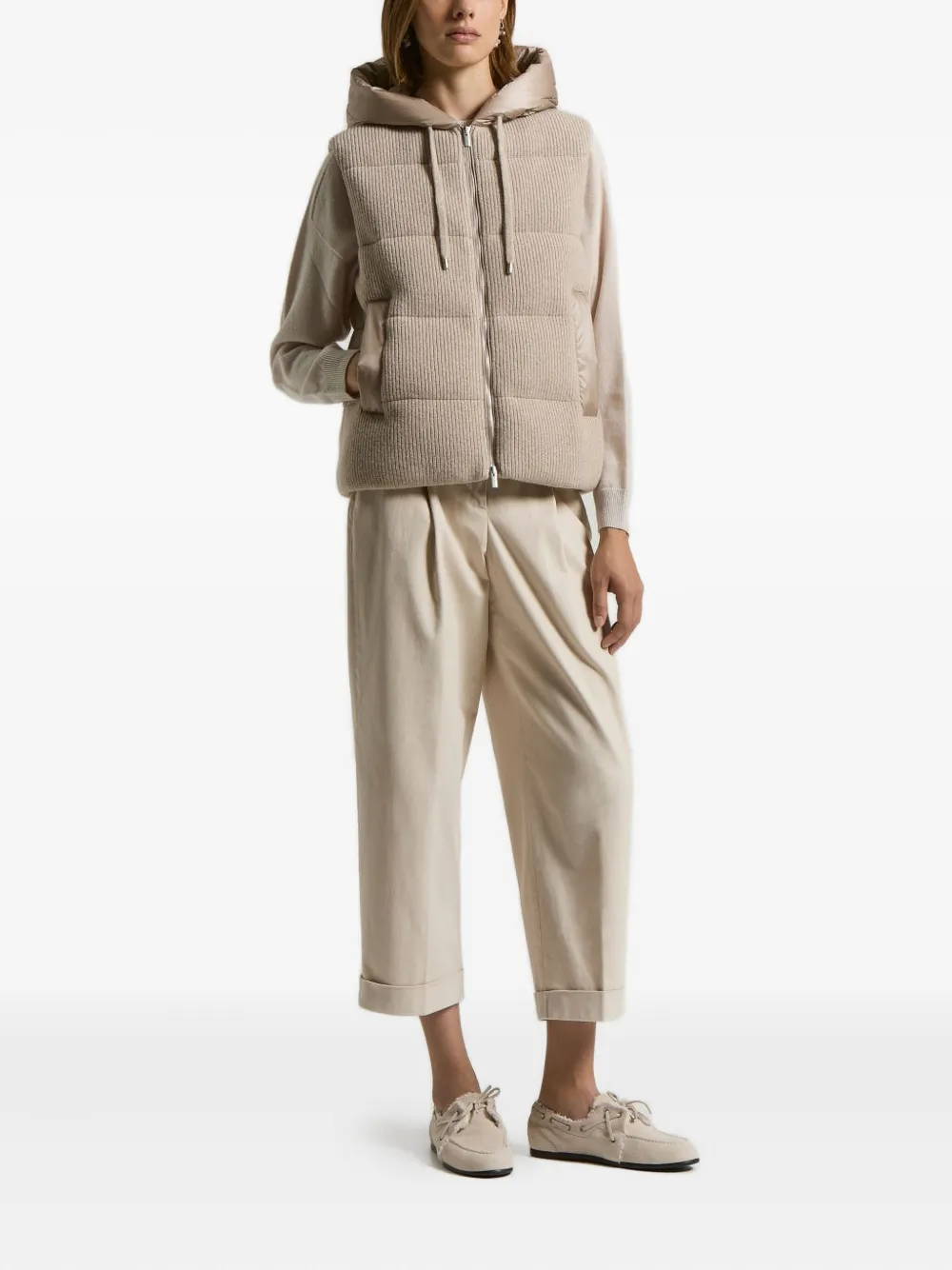Peserico Hooded Ribbed Padded Vest In Neutral