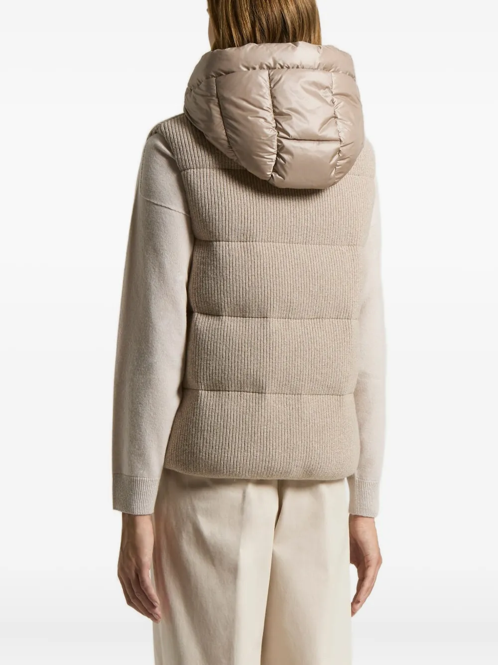 Peserico Hooded Ribbed Padded Vest In Neutral