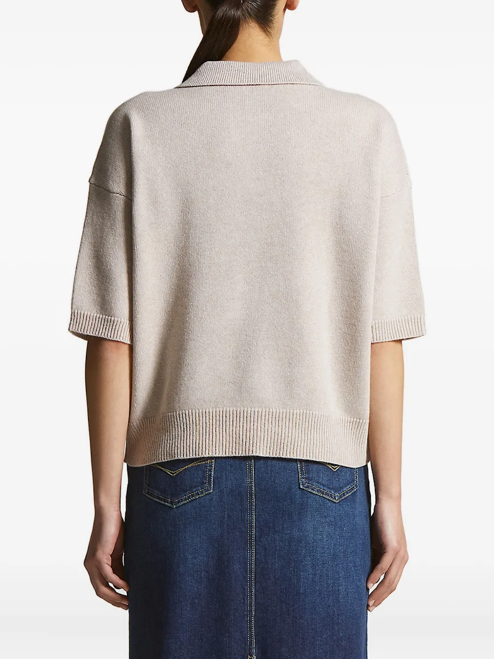 Peserico short-sleeve embellished knitted top Beige