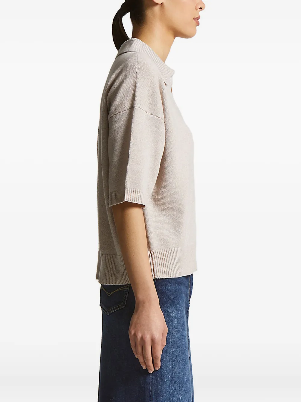 Peserico short-sleeve embellished knitted top Beige