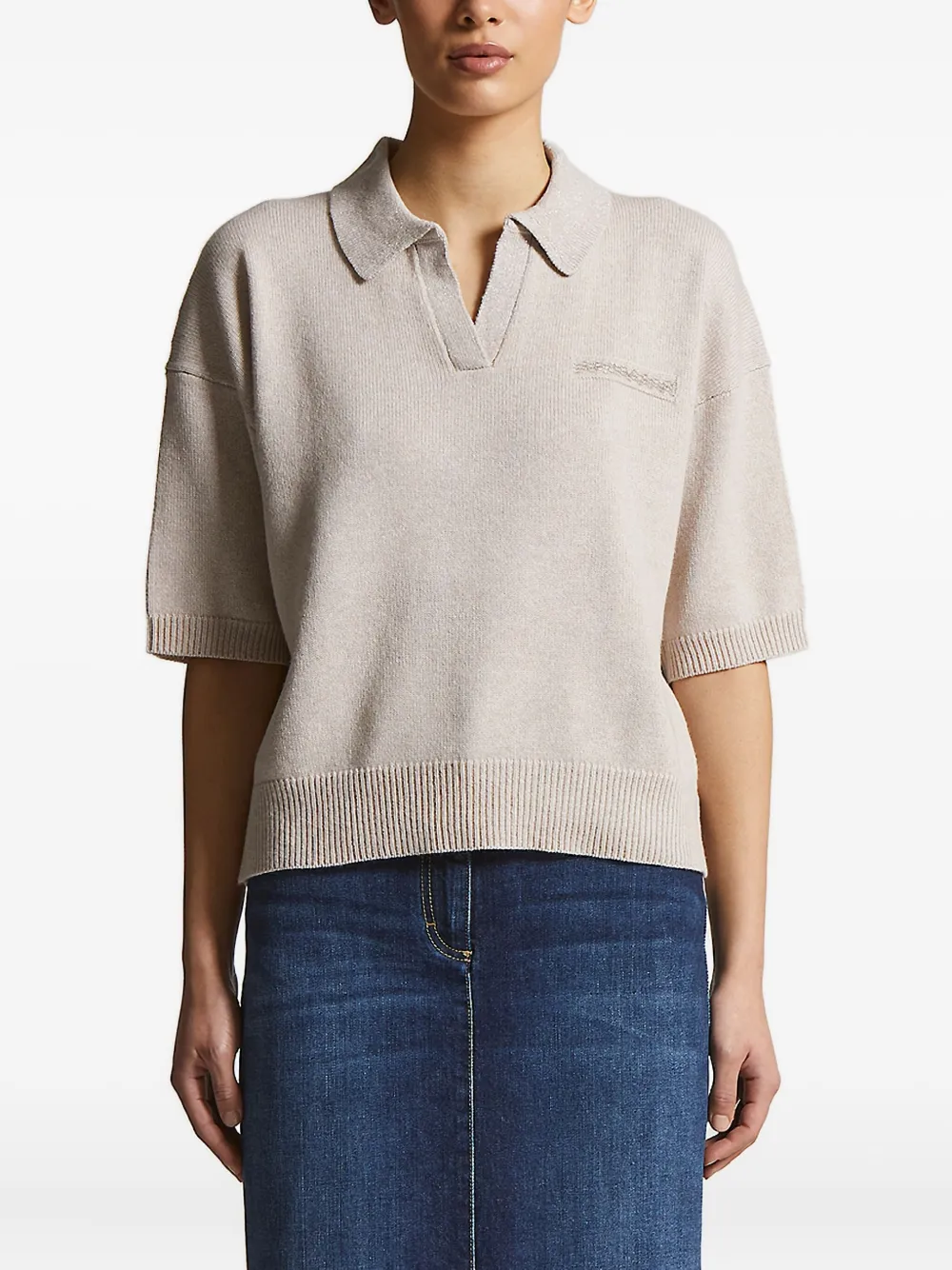 Peserico short-sleeve embellished knitted top Beige