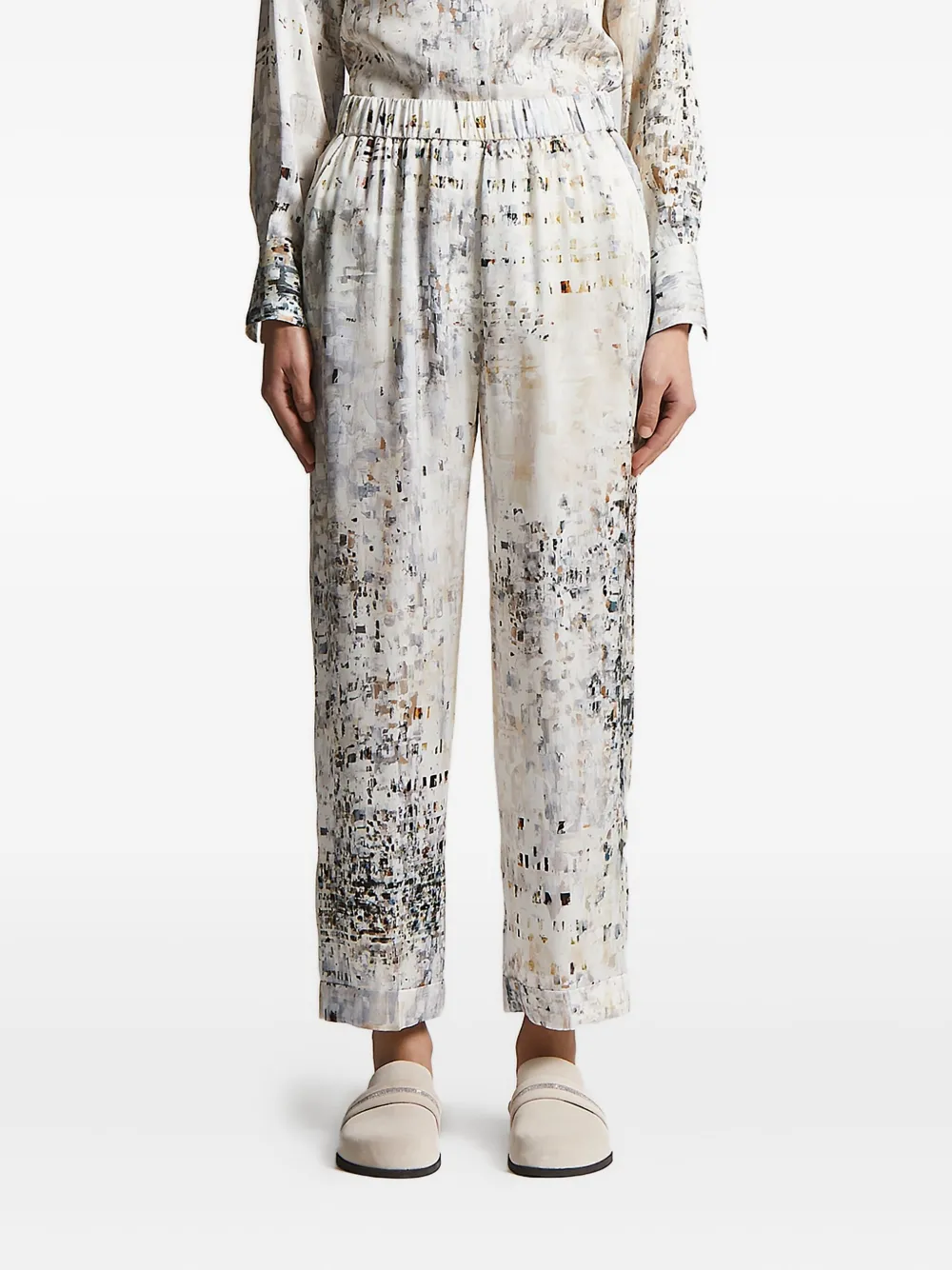 Peserico abstract-print elastic-waist trousers - ホワイト Peserico abstract-print elastic-waist trousers - ホワイト