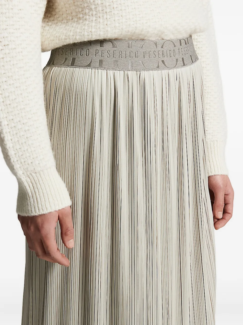 Peserico pleated logo-waistband skirt Beige