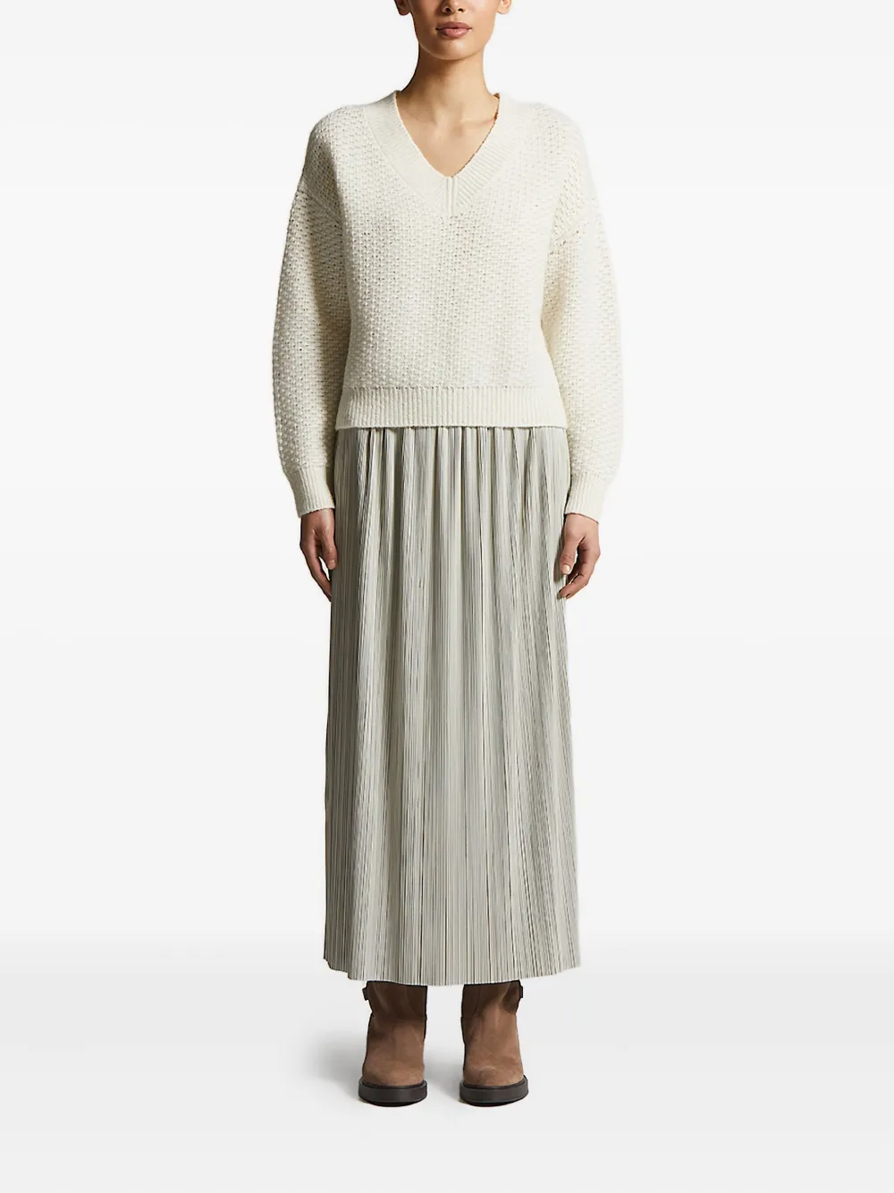 Peserico pleated logo-waistband skirt - Beige
