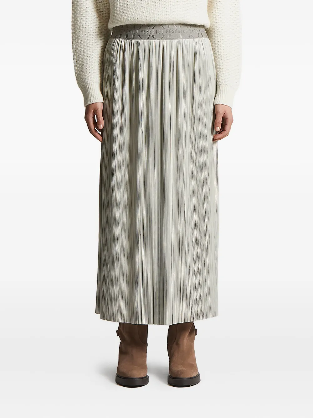 Peserico pleated logo-waistband skirt Beige