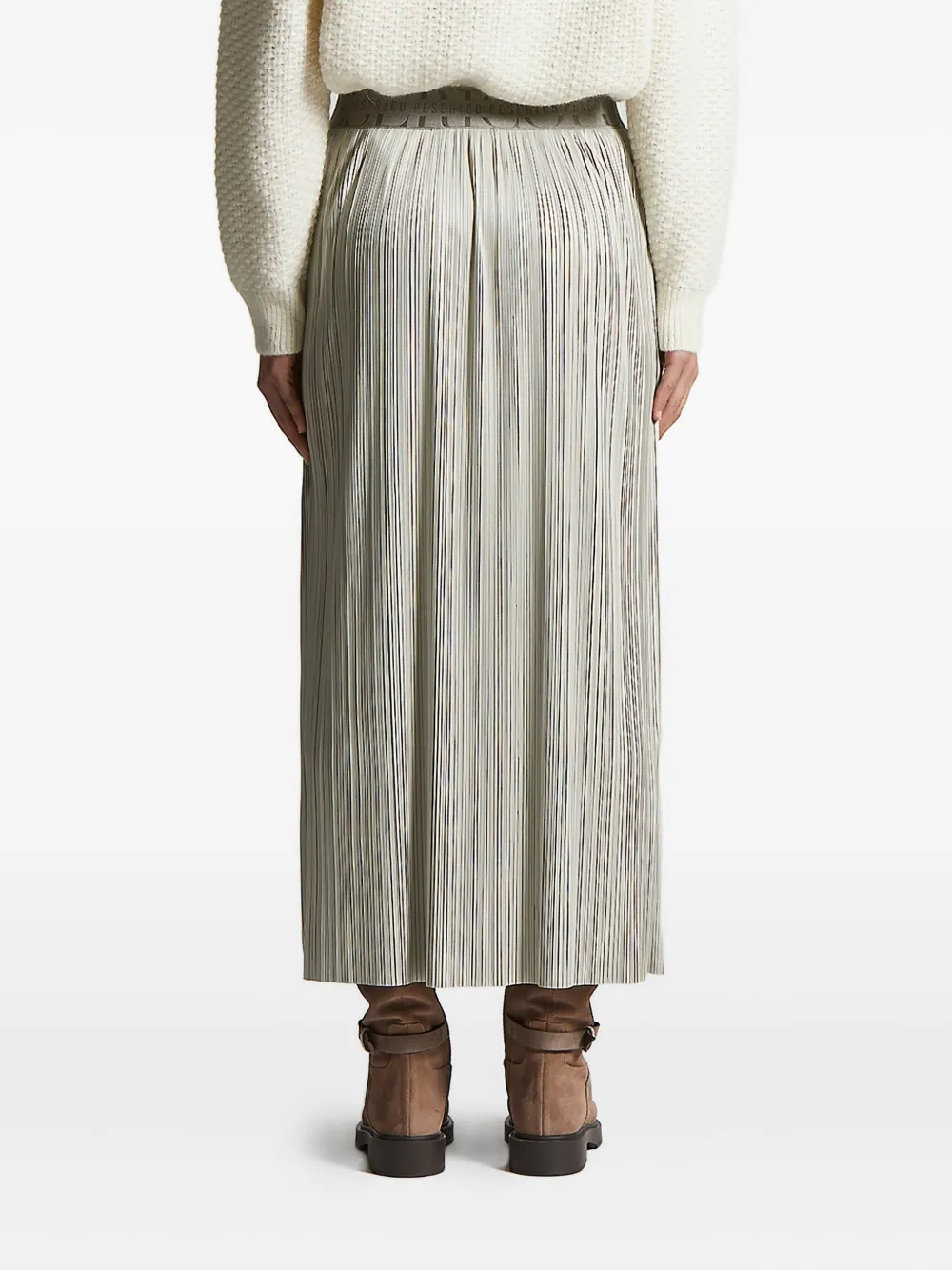 Peserico pleated logo-waistband skirt Beige