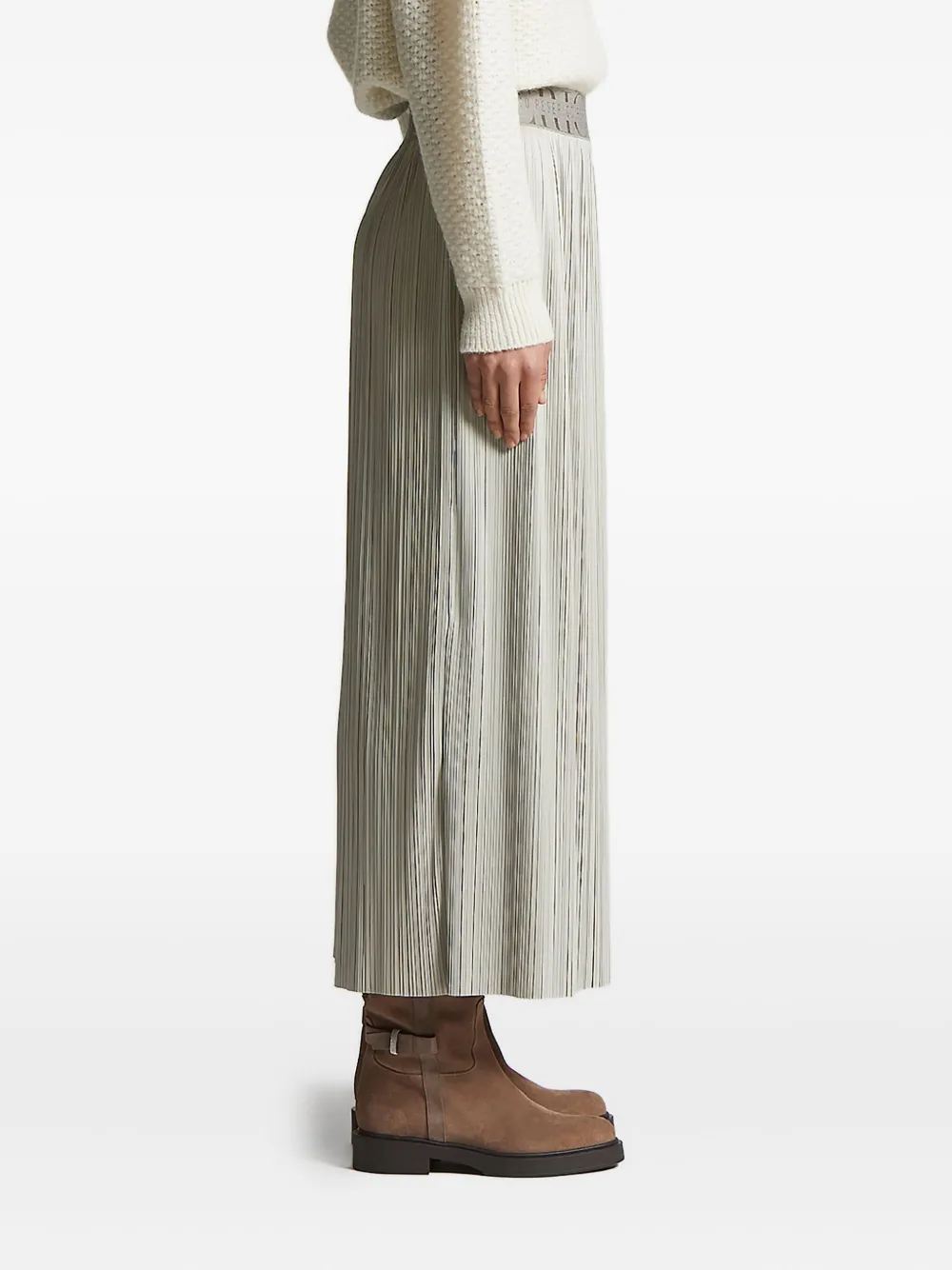 Peserico pleated logo-waistband skirt Beige